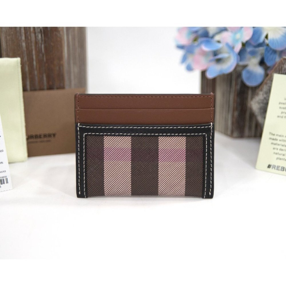 Burberry Sandon Check Faux Leather and Leather Logo Card Case Mini Wallet NWT - Picture 2 of 6